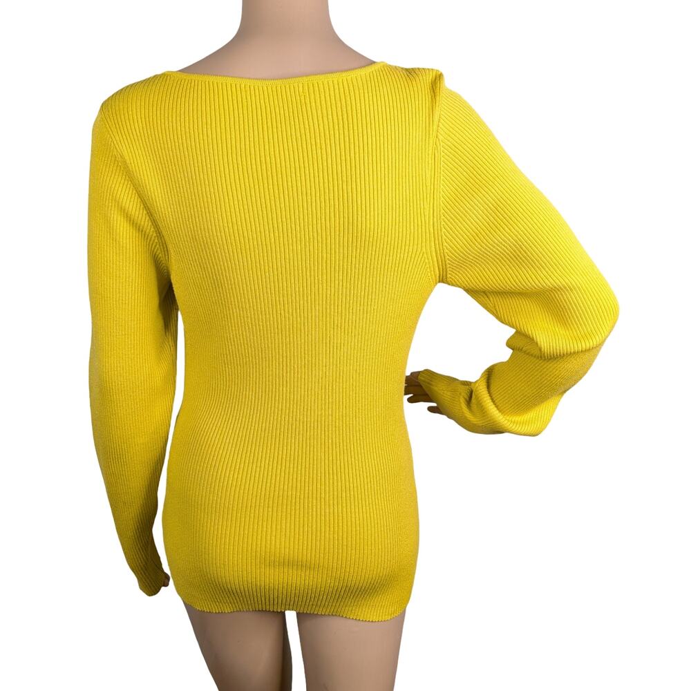 Anthropologie Sweetheart Neckline Sweater Large L Citron Yellow Ribbed Knit EUC - Picture 9 of 11